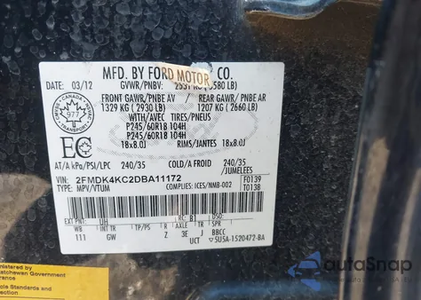 2013 Ford Edge Limited from USA, damaged, VIN 2FMDK4KC2DBA11172